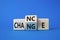 Build your brand symbol. Wooden cubes with words Chance and Change. Beautiful blue background. Chance and Change and business