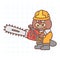 Builder beaver in hard hat holding chainsaw and smiling. Hand drawn character