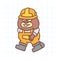 Builder beaver in hard hat walks. Hand drawn character