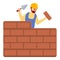 Builder brick wall icon, cartoon style