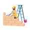 Builder Building House Wall With Bricks Vector