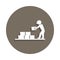 builder with building materials icon in badge style. One of Construction Materials collection icon can be used for UI, UX