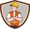 Builder Carpenter Folded Arms Hammer Crest Cartoon