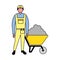 builder character with wheelbarrow cement