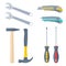 Builder and construction hand tool set. Flat vector element set