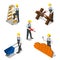 Builder construction worker icon flat 3d isometric vector