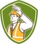 Builder Construction Worker Pointing Shield Retro