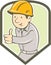 Builder Construction Worker Thumbs Up Shield Cartoon
