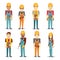 Builder contractor man and female worker vector people character set