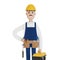 A builder with a hard hat and a toolbox. Construction worker.