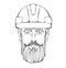 Builder, industrial worker. The face of a bearded man in a construction helmet. Vector Illustration, on white.