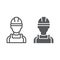Builder line and glyph icon, engineer and man, construction worker sign, vector graphics, a linear pattern
