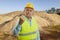 Builder making angry gesture and expression construction site