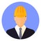 Builder male head wearing a helmet. Flat design. Avatar