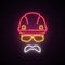 Builder neon sign. Helmet construction icon.