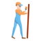 Builder is painting a board icon, cartoon style