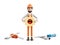 Builder plumber cartoon character, funny worker or engineer with gears on the back isolated icon 3d illustration.