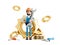 Builder plumber cartoon character, funny worker or engineer with gears and hummer isolated icon 3d illustration.