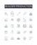 Builder production line icons collection. Schedule, Booking, Availability, Meeting, Request, Confirm, Follow-up vector