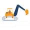 Builder Riding Heavy Excavator Working at Road Repair. Special Heavy Machinery Vehicle Equipment for Crushing Asphalt