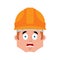 Builder scared emotion avatar. Worker in protective helmets fear