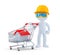 Builder with shopping cart. Real Estate shopping. Isolated. Contains clipping path