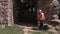 Builder walking through the castle yard