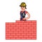 Builder woman build a brick wall