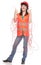 Builder woman in reflective vest and entangled red cable