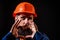 Builder worker. Handyman in hardhat. Builder foreman. Man in helmet studio portrait. Engineer worker in hardhat