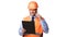 Builder Worker In Hardhat Talking On Cellphone Over White Background