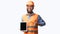 Builder Worker Showing Digital Tablet Empty Screen, Panorama, Studio Shot