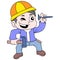 Builders bring nails and hammers to work, doodle icon image kawaii
