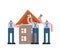 Builders building house cartoon. Illustration for developers