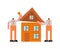 Builders building house cartoon. Illustration for developers