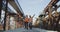 Builders walking near unfinished bridge