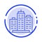 Building, Architecture, Business, Estate, Office, Property, Real Blue Dotted Line Line Icon