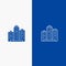 Building, Architecture, Business, Estate, Office, Property, Real Line and Glyph Solid icon Blue banner Line and Glyph Solid icon