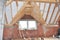 Building attic construction interior. Attic roofing construction Indoor. Wooden trusses, roof beams