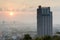 Building with beautiful skyscrape during sunrise at Pattaya city, Thailand