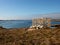 Building of bird observation tower, stony island Norway. Wooden construction of tower