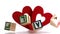 Building blocks spelling out love falling with heart ornament