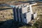 Building blocks on a wooden pallet. Concrete house foundations, construction site