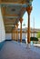 Building with bright columns and painted ceilings in Memorial complex of Naqshbandi: Pilgrimage site near Bukhara, Uzbekistan