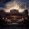 building, captured in a wide-angle shot, stands as a symbol of authority and governance.