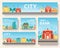 Building city information cards set. Architecture template of flyear, magazines, poster, book cover, banners. Construction infogra