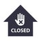 Building closed icon. stop hand gesture.