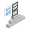 Building component icon isometric vector. New window door and brick stack icon