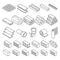 Building construction materials for repair isometric vector icons