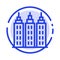 Building, Construction, Tower Blue Dotted Line Line Icon